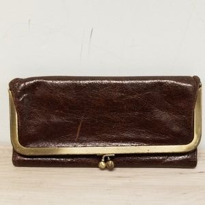 Hobo Brown Leather Magnet Closure Clutch Wallet